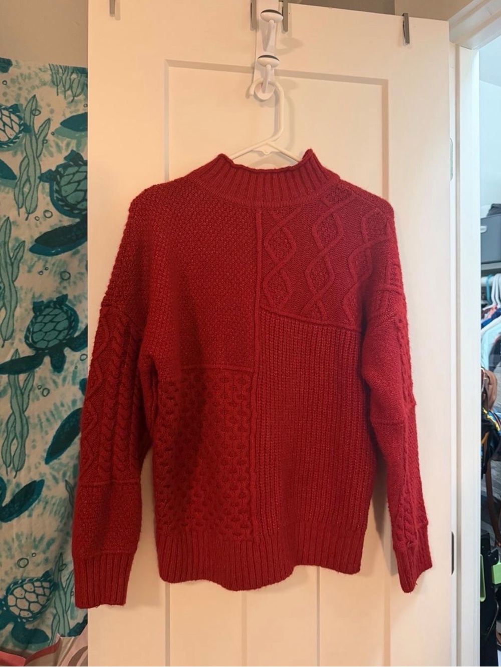 AE Soft & Cozy Red Knit Mixed Stitch Sweater